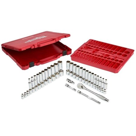 Milwaukee 3/8 in. Drive SAE/Metric Ratchet and Socket Mechanics Tool Set (56-Piece)